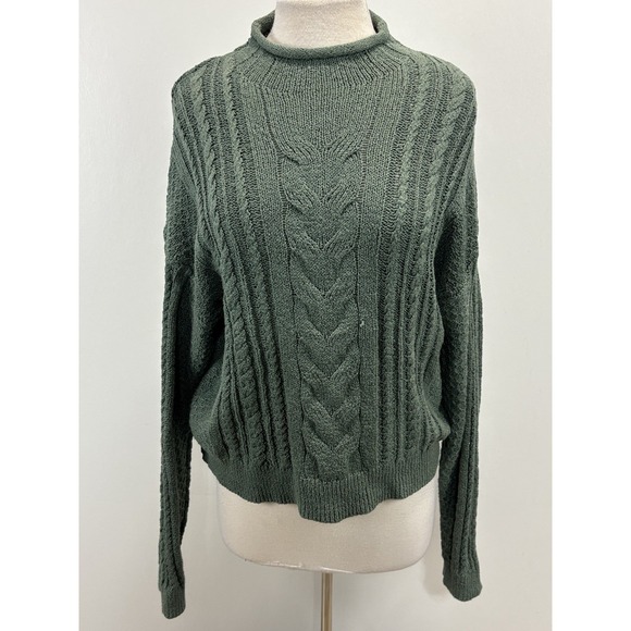 J.CREW Sweaters - J Crew Cableknit Roll Neck Sweater Women's L Green Fisherman Coastal Grandma